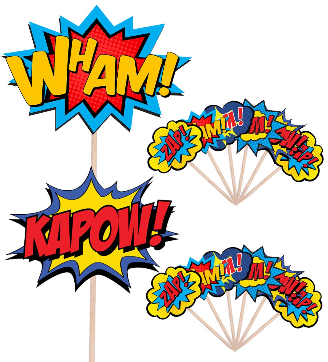 AK Giftshop Callout Speech Bubble - Superhero Cartoon Bubbles - Birthday - Events - Party Food - Cake Cupcakes - Picks Sticks Decorations Toppers Stand Up Food Flags (pack of 14)