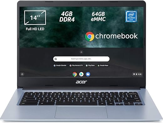 Acer Chromebook 314 CB314-1H-C2W1 Notebook, Pc Portatile con Processore Intel Celeron N4000, Ram 4GB DDR4, eMMC 64 GB, Display 14" Full HD LED LCD, Scheda Grafica Intel, Chrome OS, Silver, [CB]