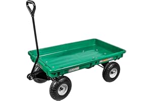 FARM-TUFF Durable Plastic Deck Green Garden Wagon, 38" x 20" - Heavy-Duty Poly Utility Cart with Pneumatic Tires, 300lb Capacity & D-Handle Steering for Gardening, Yard Work & Landscaping