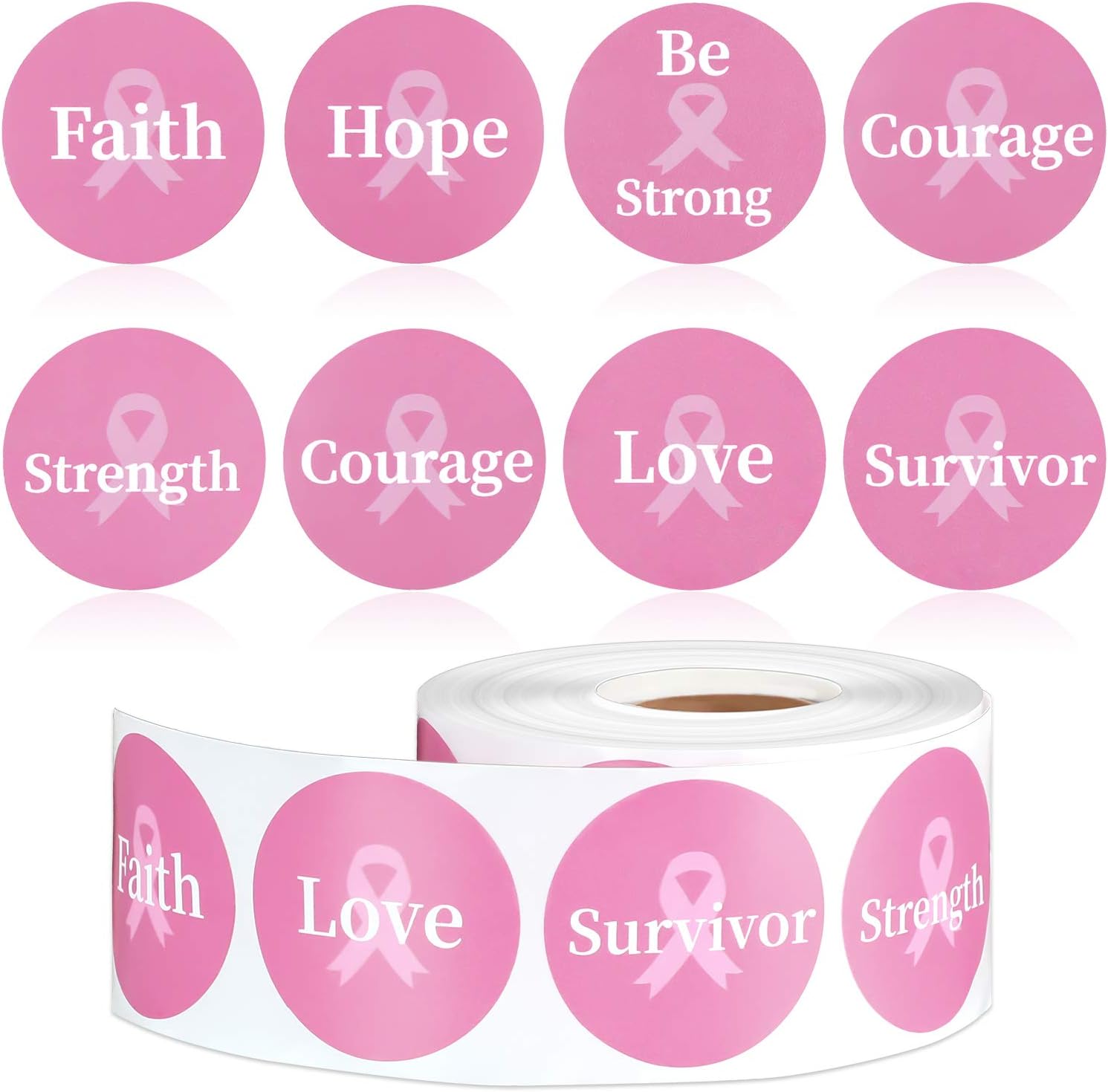 Outus 500 Pieces Breast Cancer Awareness Stickers Pink Round Ribbon Stickers