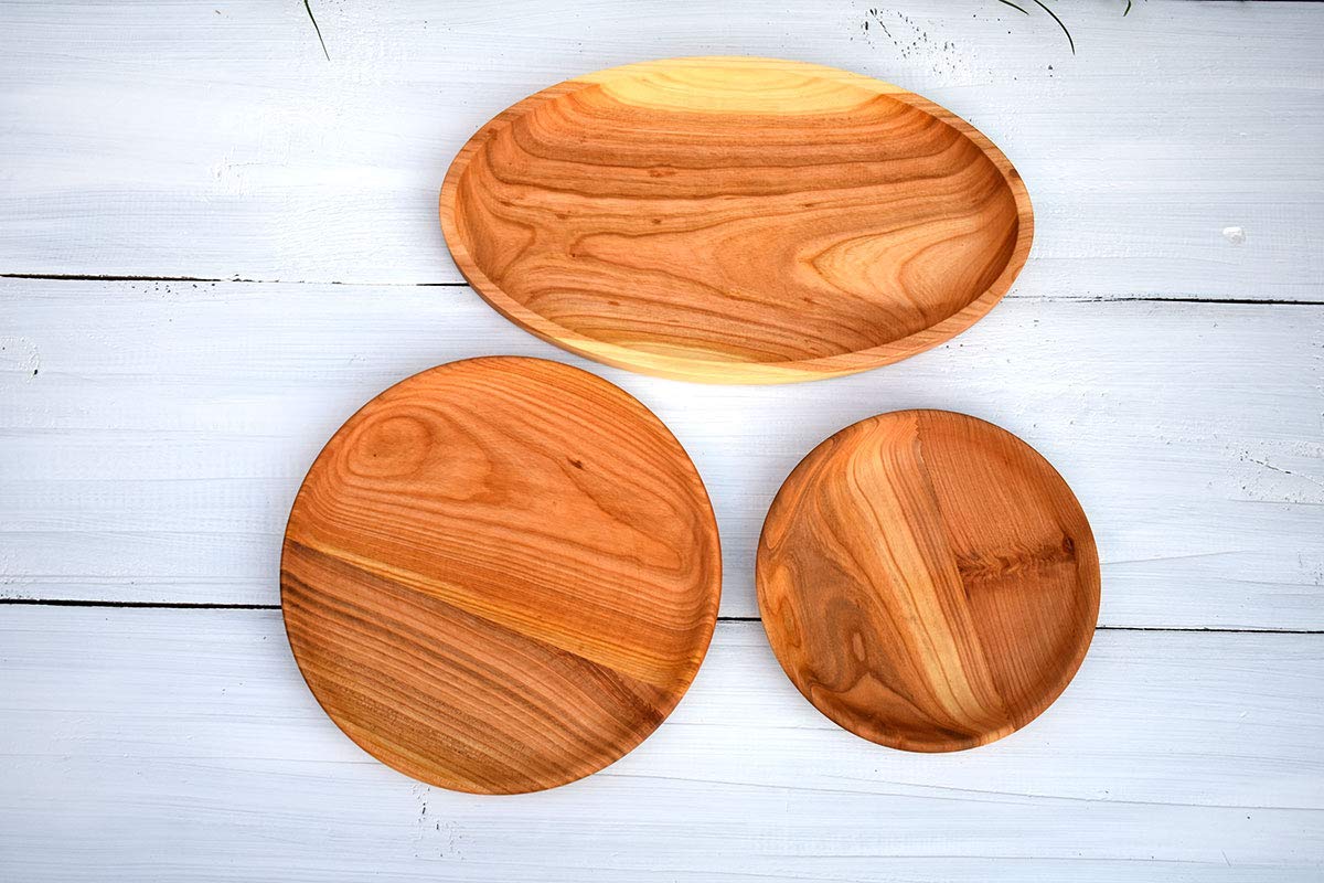 SET of 3 Wood Plates Round and Oval Wooden Plates for Kids
