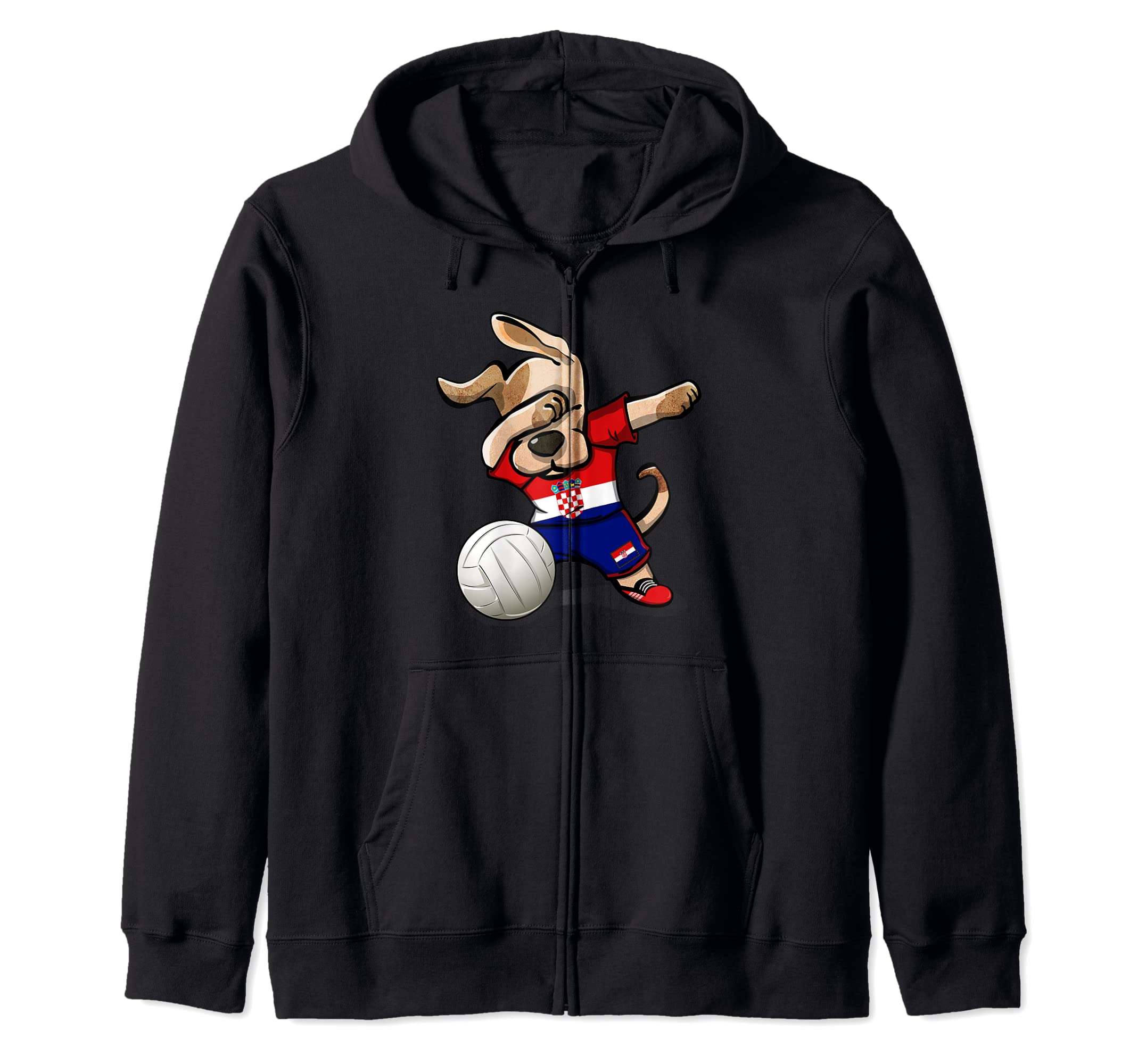 Dabbing Dog Proud Croatia Volleyball Lovers Croatian Flag Zip Hoodie