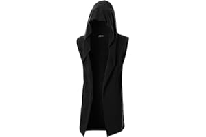 GIVON Mens Sleeveless Ruffle Shawl Collar Cardigan Lightweight Long Hooded Vest Sweater