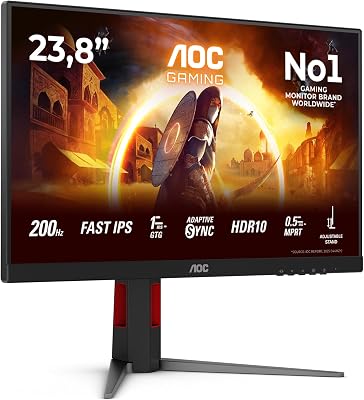 24G4HA 24 Zoll FHD Gaming Monitor, 200Hz, Fast IPS Panel, 1ms GtG, HDR10, G-Sync Compatible, Höhenverstellung,Lautsprecher,(1920x1080 HDMI 2X 2.0 DP 1x 1.4) Schwarz
