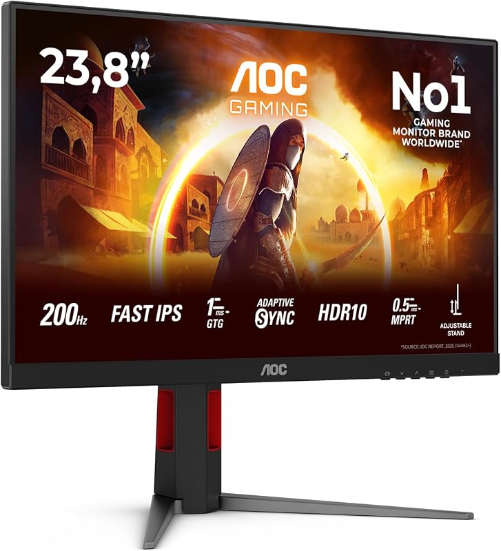 24G4HA 24 Zoll FHD Gaming Monitor, 200Hz, Fast IPS Panel, 1ms GtG, HDR10, G-Sync Compatible, Höhenverstellung,Lautsprecher,(1920x1080 HDMI 2X 2.0 DP 1x 1.4) Schwarz
