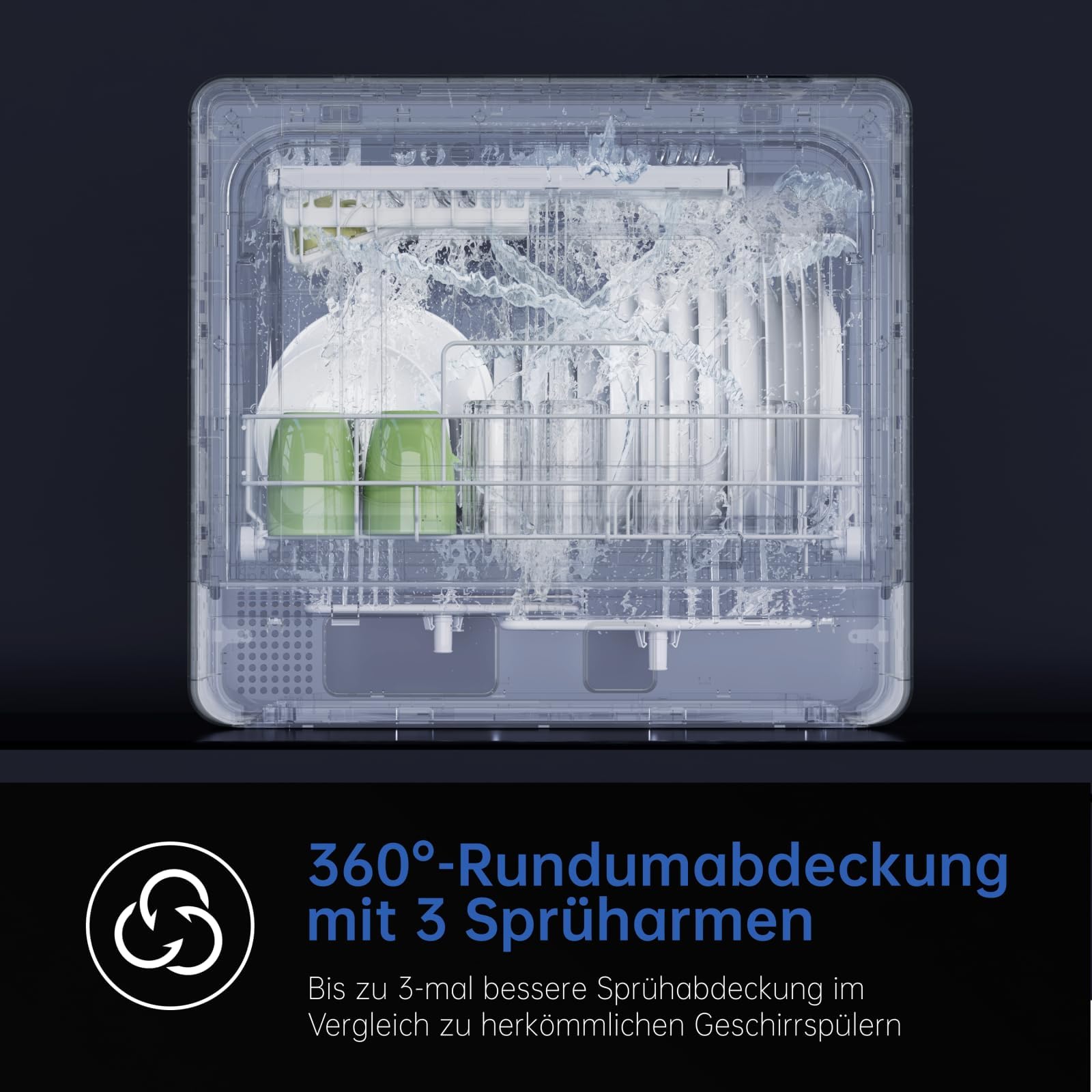 AIRMSEN Tischgeschirrspüler Mini Geschirrspüler mit Weichwasseranlage, 7+2 Programmen & 5L Wassertank, Kompakte Spülmaschine mit/ohne Wasseranschluss, Ideal für Wohnungen Wohnmobil Weiß 8