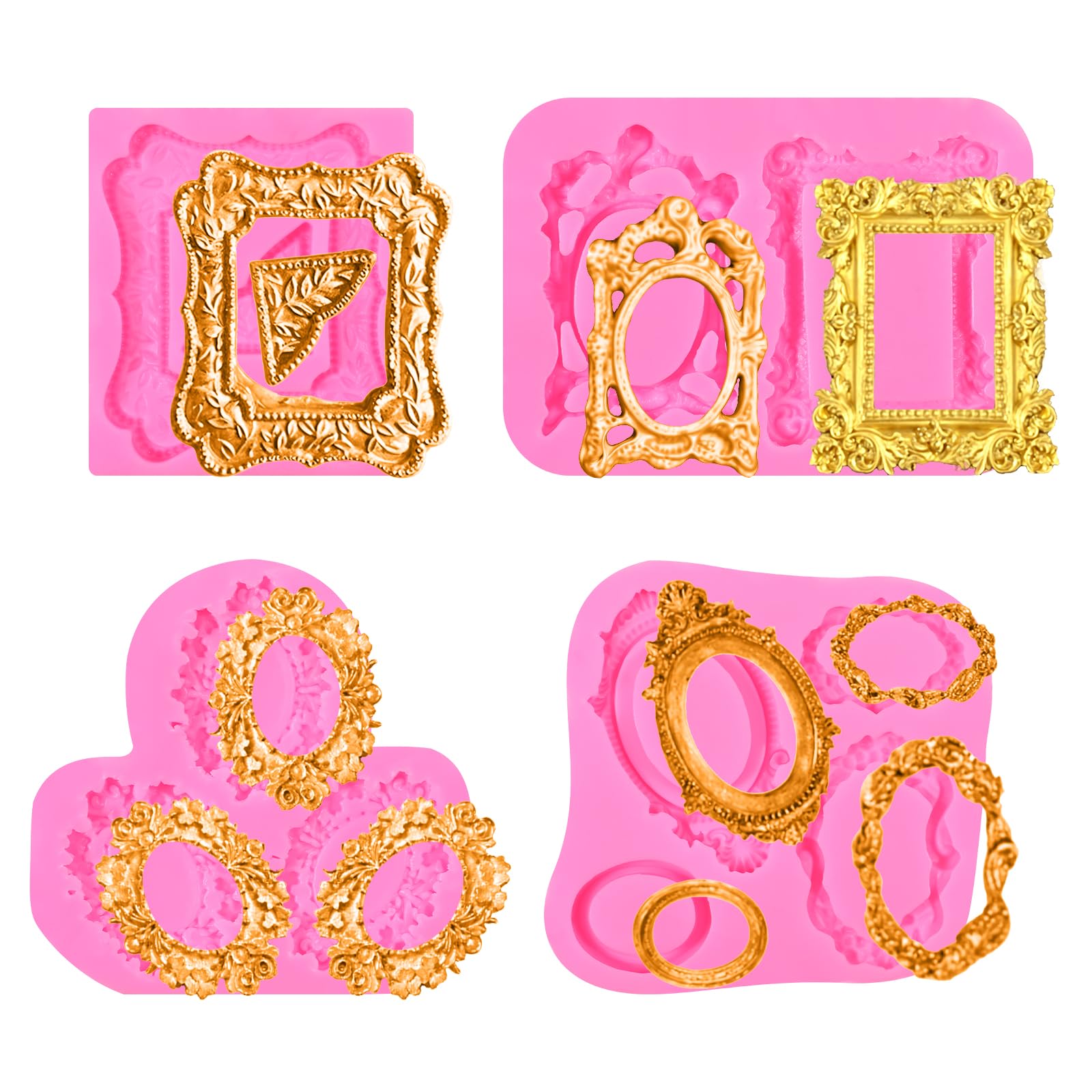 Photo 1 of 4 PCS Picture Frame Molds Silicone Fondant Molds Vintage Frame Chocolate Molds, Resin Picture Frames Silicone Mold for Crafts Frames Cake Decorating Candy Polymer Clay Butter