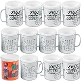 Fun Express Christmas Mugs Set of 4 Kids - 12 Pack Color Your Own Holiday Artist Plastic Mugs with Handles | Craft Kits for Christmas Party Activities & DIY Mug Painting Projects