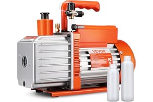 VEVOR 5 CFM 2 Stage Rotary Vane Vacuum Pump 1/2 HP Air Vacuum Pump Sparkless Motor Not only for R22 R410a but Also R32 R1234yf Systems for HVAC/Auto Repair&Maintenance Resin Degassing Two Oil Bottles