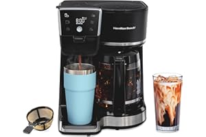 Hamilton Beach 2-Way Programmable Iced/Hot Coffee Maker, Single Serve & 12 Cup Drip Coffee Maker, AquaFlow Showerhead, 6 Brew