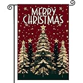 Merry Christmas Garden Flag,12x18 Inch Double Sided Outside Garden Flag, Christmas Tree Snowflake Winter Holiday Yard Outdoor Decorative Flag for Outesid