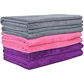 JML Microfiber Towels, Beach Towel Sets (6 Pack, 27" x 55") - Extra Absorbent, Fast Drying, Multipurpose for Bath, Swimming, Fitness, Sports, Yoga, Grey/Pink/Purple