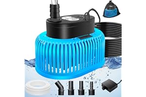 FIZZEAL Pool Cover Pump Above Ground, Automatic Water Sensor, Sump Pump for Pool Draining, Pool Cover Water Removal 4 Adapters, 16ft Hose & 25ft Power Cord, 850 GPH (Blue)