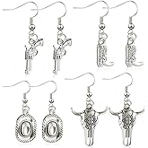 Henoyso 4 Pairs Cowgirl Boot Hat Western Earrings for Women Cowboy Dangle and Drop Earrings for Ladies