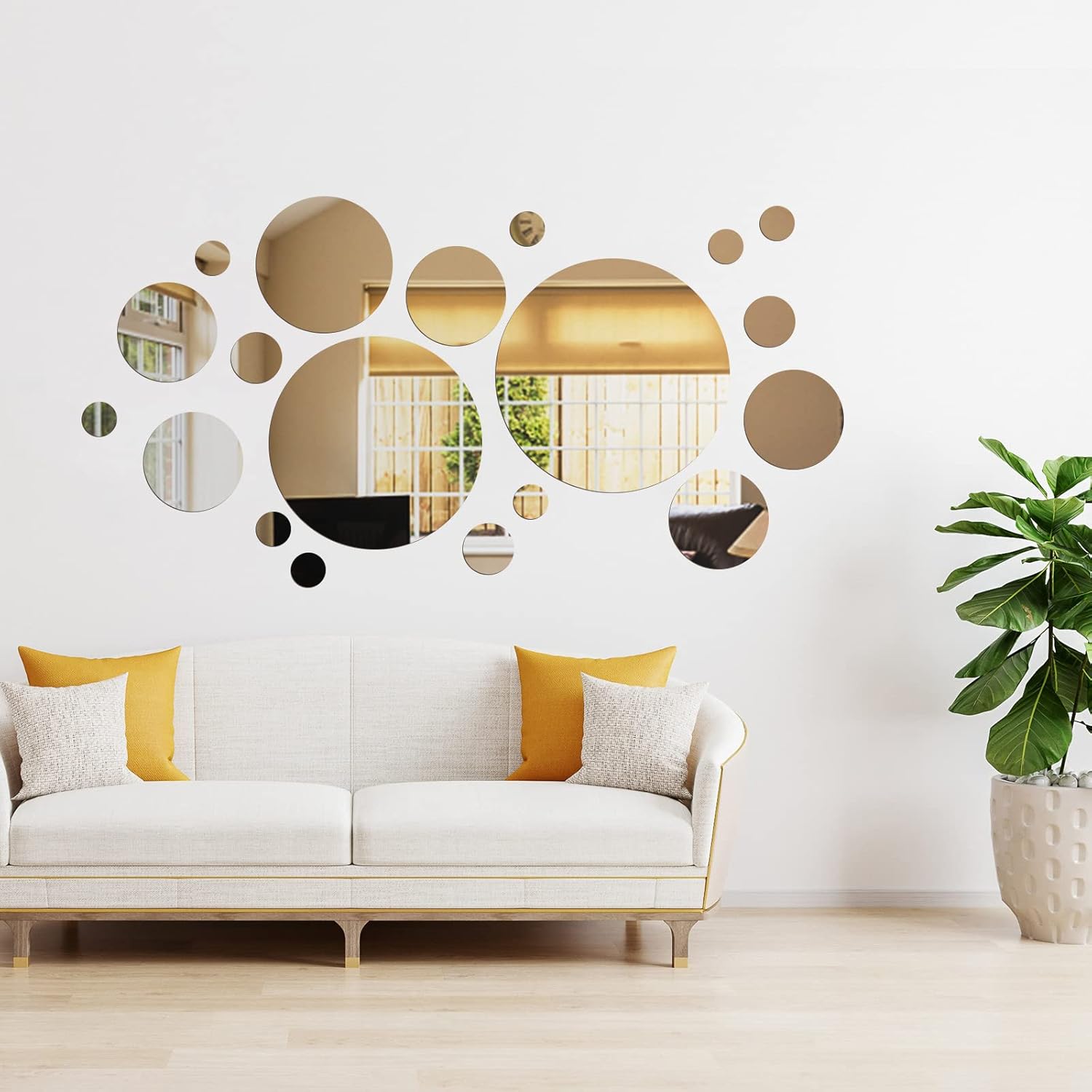 Mirrors - 32 Pieces Mirror Wall Stickers Removable Acrylic Mirror Setting Adhesive Round Circle Mirror Tiles Decals for Home Living Room Bedroom Decor (Large Size)