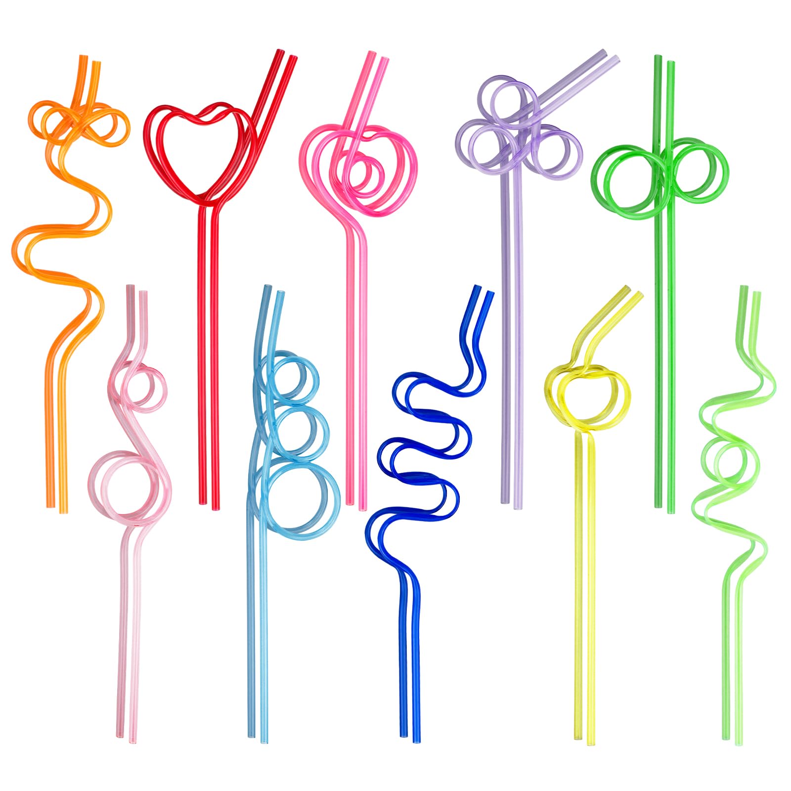 CRITIVE-S 20PCS Reusable Straw, Curly Hard Plastic Straws, Party Drinking Straws Novelty for Kids, Multi-Shaped Colorful Silly Straw Bendy, Party Decorations Supplies