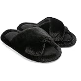 Chantomoo Womens Slippers Memory Foam Fuzzy Cross Band Faux Fur Slippers for Women Gift