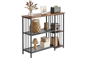 Kalrin Wood Console Table, 39.4'' Narrow Entryway Table, 3-Tier Modern Sofa Table with Anti-Fall Side Shelf & Open Storage Shelves, Metal Frame Wood Entrance Table for Hallway, Living Room