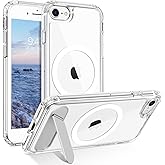 GUAGUA for iPhone 8/7/SE Case 2022 (3rd)/2020 (2nd), Magnetic Clear Cases with Foldable Invisible Stand Transparent Back Slim Protective Kickstand Phone Case for iPhone 8/7/SE 2nd 3rd 4.7 inch, White