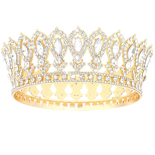 KEUKORZ Gold Tiara for Women - Diamond Round Crown for Wedding Women- Fashion Shinning Rhinestone Headband Hairband Accessory for Queen Princess Bride Wedding Party Prom Decoration (1pc, Gold)
