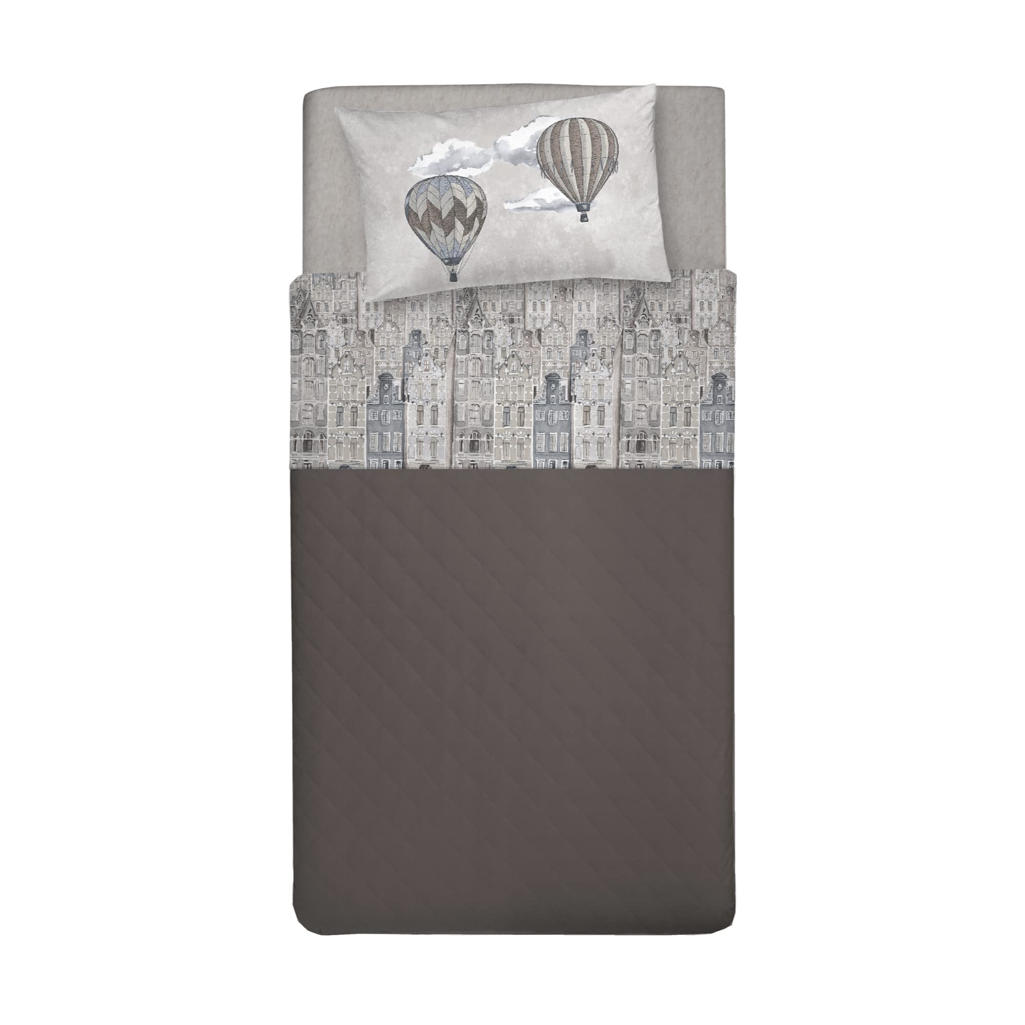 PENSIERI DELICATI Single Bed Sheet Set, 100% Cotton, 90 x 200 cm Single Bed Sheet Set, Includes Bottom Sheet, Top Sheet and 1 Pillowcase, Made in Italy, Beige Flying Pattern — image 1