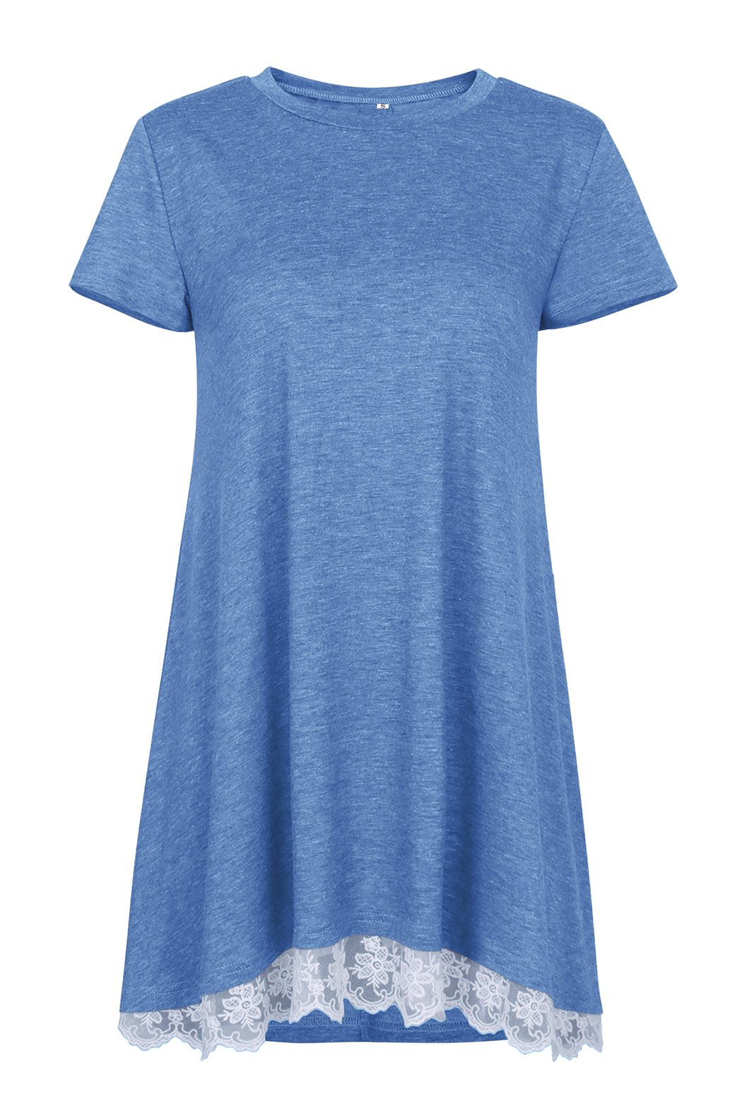 Rdfmy Women\'s Lace Short Sleeve Tops Casual Round Neck Top Blouses Blue XXL