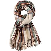 OMUKY Women's Winter Long Scarf Tartan Plaid with Fringe, Warm Shawl Wrap Blanket Scarf for Ladies