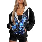 ELEDIZI Womens Oversized Hoodie with Zipper Pockets Hooded Gradient Sweatshirt Women Zip Up Sweater Women Size XS-4XL