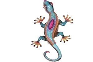 TICKCACY 19.6” Metal Gecko Wall Decor, 3D Handmade Blue Lizard Metal Wall Art, Outdoor Indoor 3D Lizards Art Sculpture for Home Patio Porch Garden