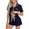SWOMOG Womens Button Down Pajamas Set Short Sleeve Sleepwear Bride Soft Pj Lounge Sets XS-3XL