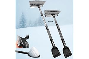 Trazon 42.4" Extendable Snow Brush & Mini Snow Shovel/Ice Scraper for Car Windshield with Foam Grip for Cars, SUV, Trucks, Detachable Сar Scraper, No Scratch, Heavy Duty Long Handle, Ice Remover