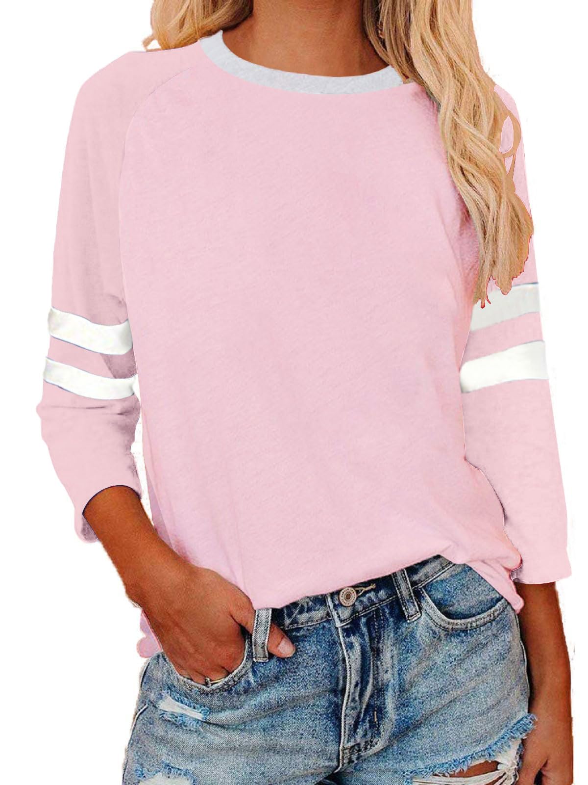XIWUKOD Womens 3/4 Sleeve Crewneck Patchwork Top