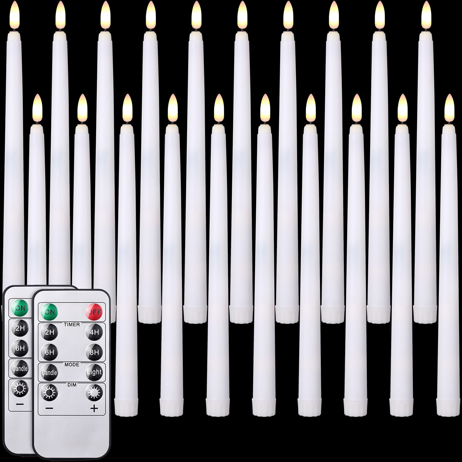 Photo 1 of Tuanse 20 Pack White Flameless Taper Candles Flickering Bulk Long LED Advent Candlesticks Battery Operated with Remote and Timer 3D Realistic Wick Lights for Wedding Valentines Window Decor(10.83")