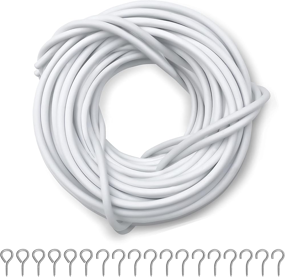 Dikots Net Curtain Wire and Hooks Set 20M with 40 Eyes 40 Hooks Multipurpose