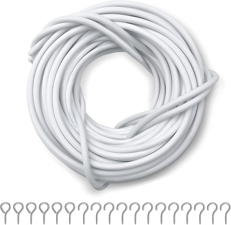 Dikots Net Curtain Wire and Hooks Set 20M with 40 Eyes 40 Hooks Multipurpose