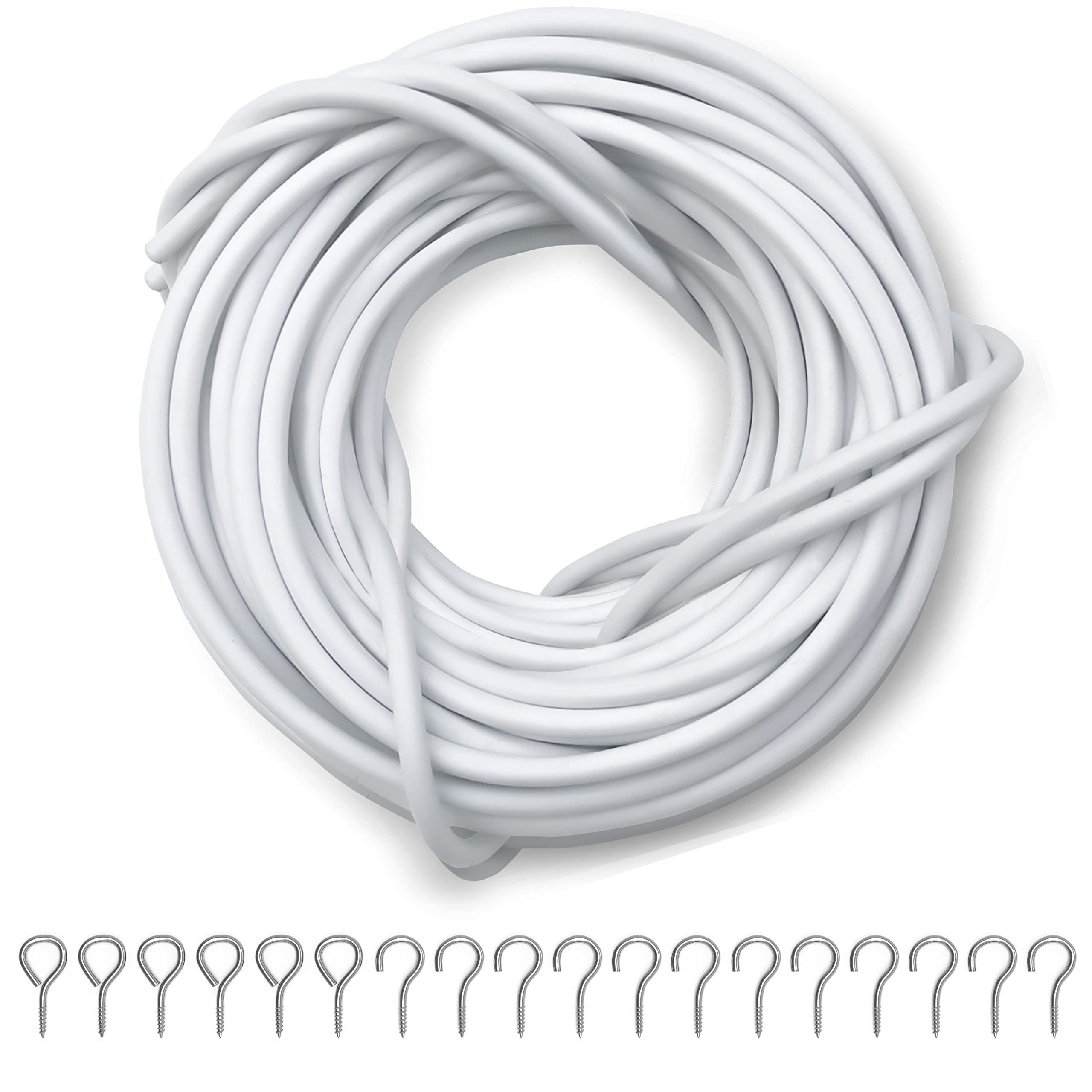 Dikots Net Curtain Wire and Hooks Set - 30m Curtain Wire Kit Includes 60 Eyes and 60 Hooks - Multipurpose