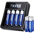 Doublepow AAA Lithium Batteries with LCD Battery Charger,Lithium AAA Batteries with 4 Slot Individual Battery Charger,Rechargeable AAA Battery,Triple AAA Batteries,8 Pack of AAA Rechargeable Battery