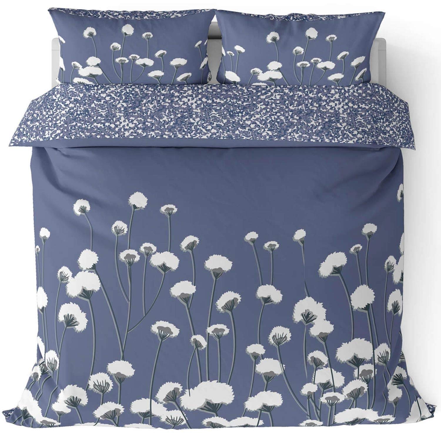 Navy Blue Floral Print Duvet Cover, Wootton Reversible Modern Spring
