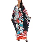 KECVOT Kaftan Dresses for Women Plus Size Batwing Sleeve Caftans Long Bathing Suit Cover Up Maxi Beach Dress Loungewear