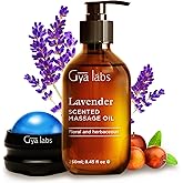 Gya Labs Lavender Relaxation Massage Oil - 8.45 Fl Oz - with Massage Roller Ball - Fast Absorbing 100% Pure Natural Blend of Spa Quality Oils for Skin, Muscle Relaxing - Calming, Aromatic, Self-Care