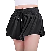 JOCMIC Girls Flowy Shorts, 2 in 1 Preppy Butterfly Shorts with Spandex Liner for Cheer Athletic Gym Teens Casual Clothes