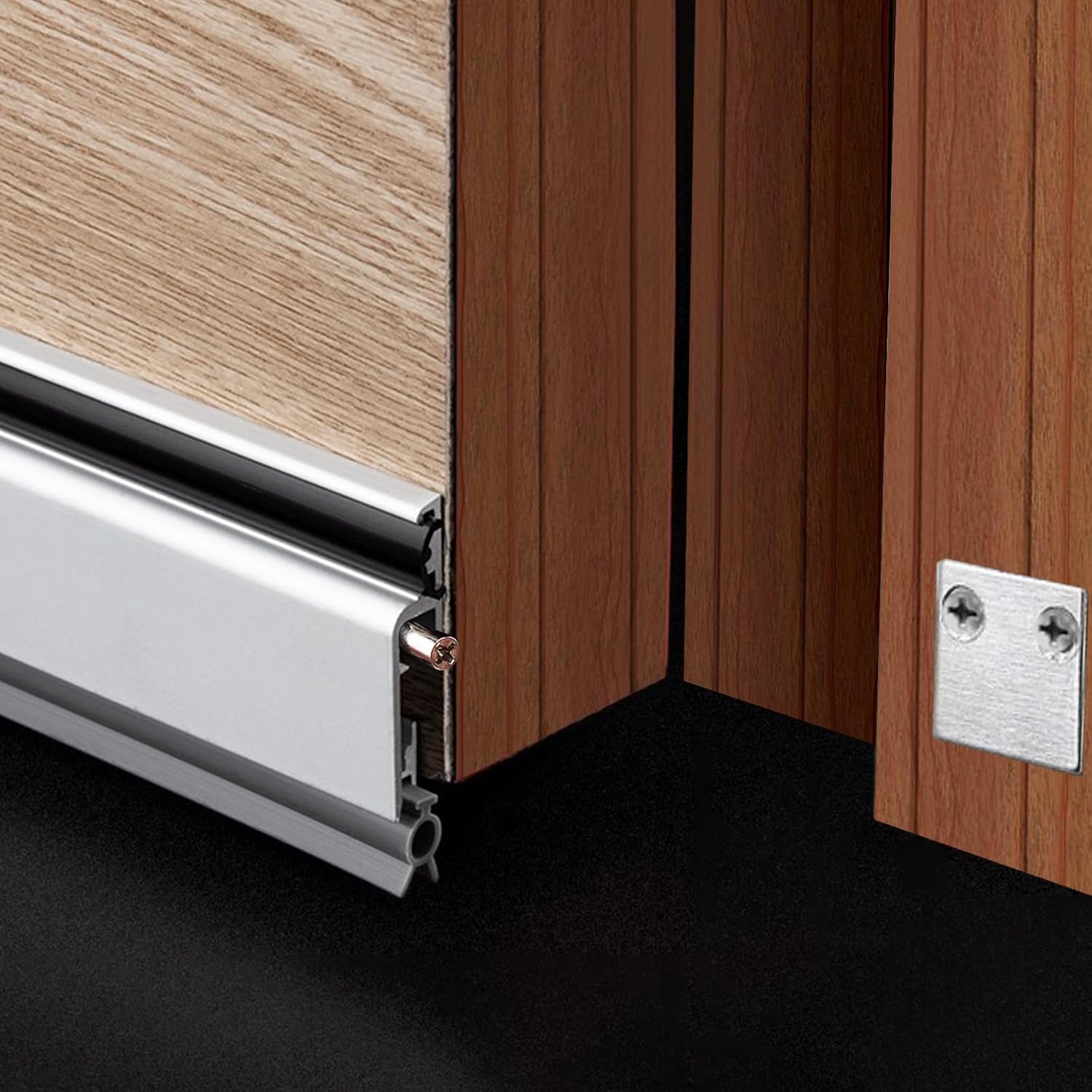 Draft Stoppers - Door Draft Stoppers for Bottom of Door, Weather Stripping Door Seal 39” Length, Strong Adhesive Door Sweep for Exterior and Interior Doors（Aluminum）