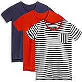 Mightly Girls' Scooped Neck Short Sleeve T Shirts | 100% Organic Cotton, Colorful Casual Stylish Clothes, Soft & Basic Scooped Neck Tee, Set for Toddlers and Kids, 3-Pack, Americana, 4T-5T