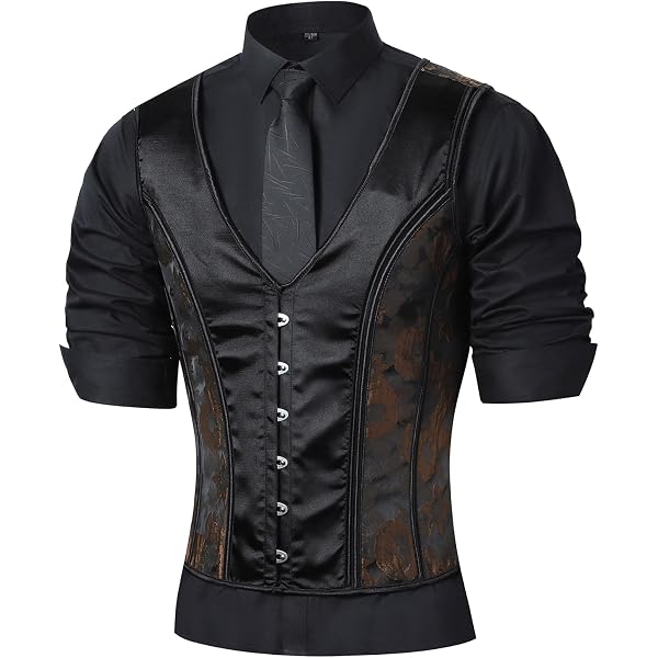 HUAMYTH Mens Corset Suit Vest Vintage Waistcoat Black Slimm Fit