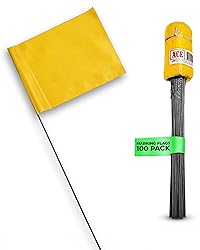 Yellow Marking Flags 100 Pack - 4x5x15 Inch Yellow
