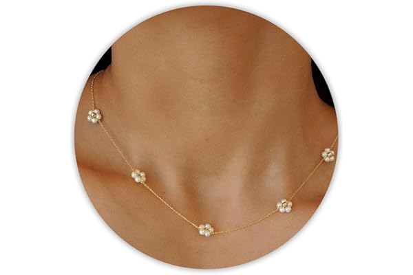 SmileBelle Daisy Pearl Necklace, Dainty Pearl Choker Necklace for Women as Flower Necklace, Trendy Gold Necklaces as Summer Jewelry Teen Girls Daisy Gift as Bride Necklace Wedding Jewelry