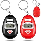 2 Pcs English Language Talking Key Chain Clock Big Voice with Alarm Talking Clock for Blind People Visually Impaired Elderly 