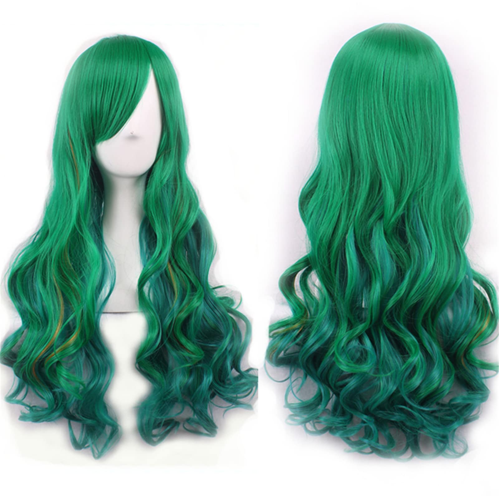 Women's Green Wig 28"70cm Long Curly Harajuku Lolita Style Cosplay Wigs Heat Resistant Fiber Wigs for Anime Costume Halloween Cosplay (D-Green)