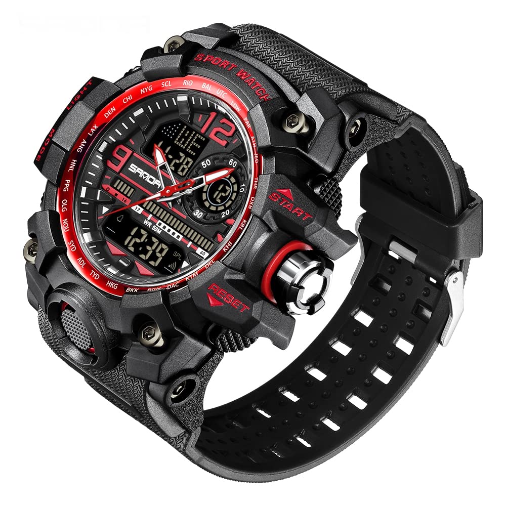 AIMES Mens Watches Sports Outdoor Waterproof Military Watch for Men Tactical Watch Analog Digital Date Alarm Stopwatch Multi-Function Tactics Big Face Wristwatch for Men