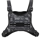 Muserise Sports Chest Bag For Men Women, Water Resistant Lightweight Front Chest Pack, Running Vest Bag With Built-In Phone Holder & Extra Storage For Workouts, Running, Cycling (Camo)